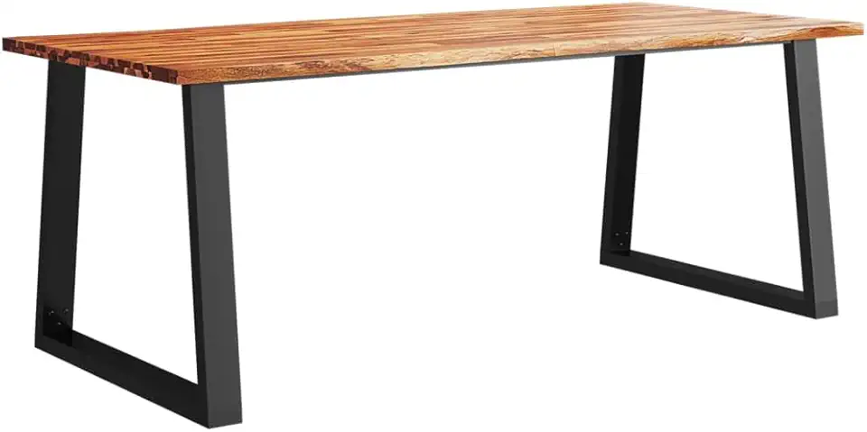 Solid Wood Dining Table with Live Edge,Rectangle Kitchen Table Farmhouse Live Edge Dining Table,Wooden Table Top & Metal Base, 78.7