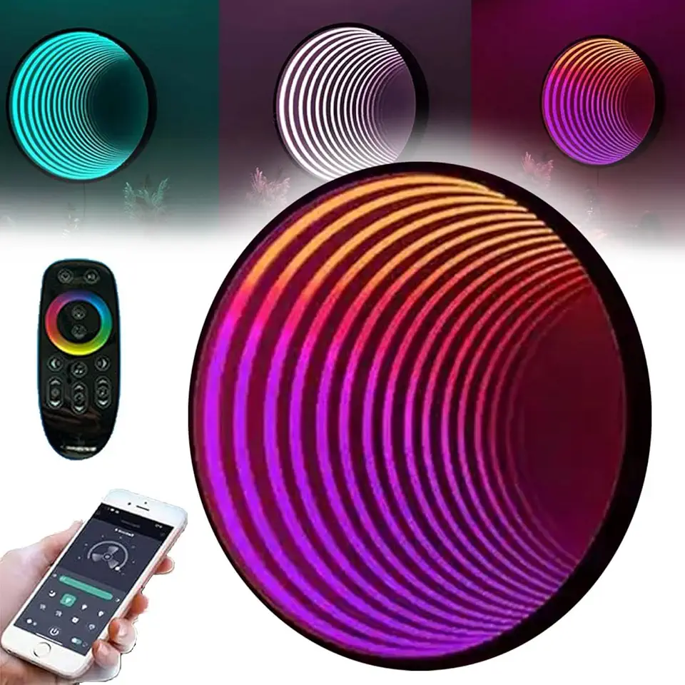 3D Mirror Tunnel Lights,Ambient Wall Lights,RGB Color Changing Art Lamp,with Remote Control,for Living Room Decor (Circle 70cm)