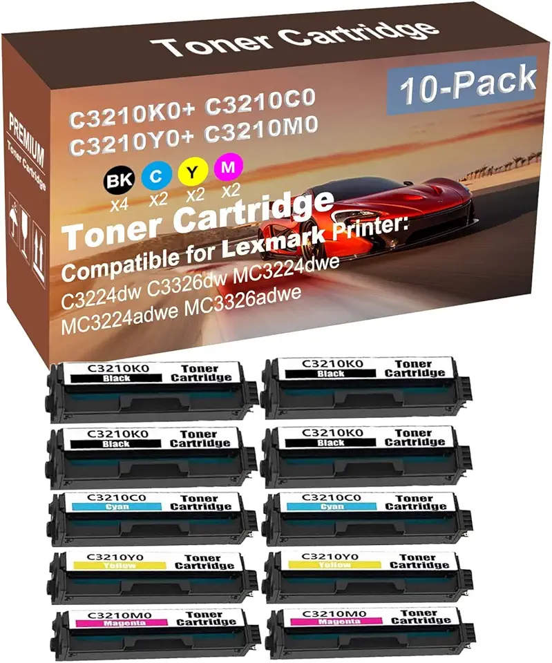 10-Pack (4BK+2C+2Y+2M) Compatible High Yield C3210K0+ C3210C0+ C3210Y0+ C3210M0 Laser Printer Toner Cartridge Used for C3224dw C3326dw MC3224dwe MC3224adwe MC3326adwe Printer