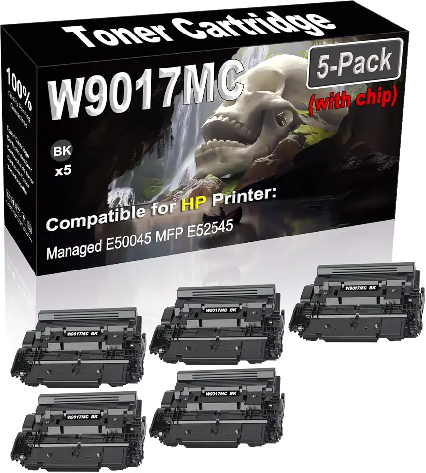 5-Pack (Black) Compatible High Yield W9017 W9017MC (with chip) Laser Printer Toner Cartridge use for Managed E50045 MFP E52545 Printer