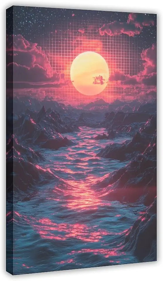 Retro Futuristic Vaporwave Wall Art – Neon Synthwave Poster for Bedroom Or Studio Decor Canvas Poster Wall Art Decor Print Picture Paintings for Living Room Bedroom Decoration 20x30inch(50x75cm)
