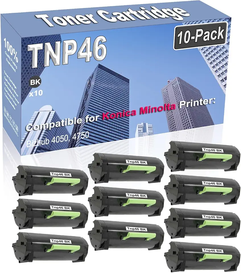 10-Pack Compatible High Capacity TNP46 TNP-46 (A6VK01W) Printer Cartridge use for Konica Minolta Bizhub 4050 4750 Toner Cartridge (Black)