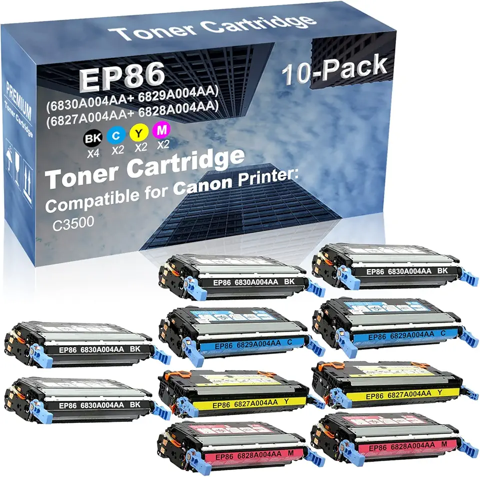 10-Pack (4BK+2C+2Y+2M) Compatible C3500 Printer Toner Cartridge High Capacity Replacement for Canon EP86 (6830A004AA+ 6829A004AA+ 6827A004AA+ 6828A004AA) Toner Cartridge