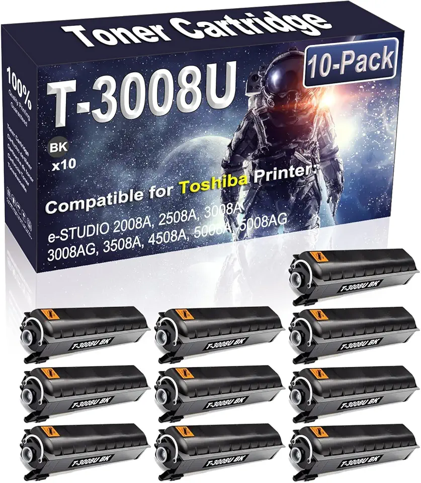 10-Pack Compatible High Capacity e-Studio 2008A 2508A 3008A 3008AG 3508A 4508A 5008A 5008AG Printer Toner Container Replacement for Toshiba T-3008U T3008U Printer Cartridge (Black)