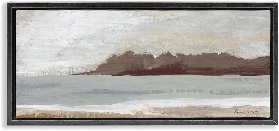 Stupell Industries Lake Beach Shoreline Black Framed Floater Canvas Wall Art Design by Pamela Munger, 31 x 14