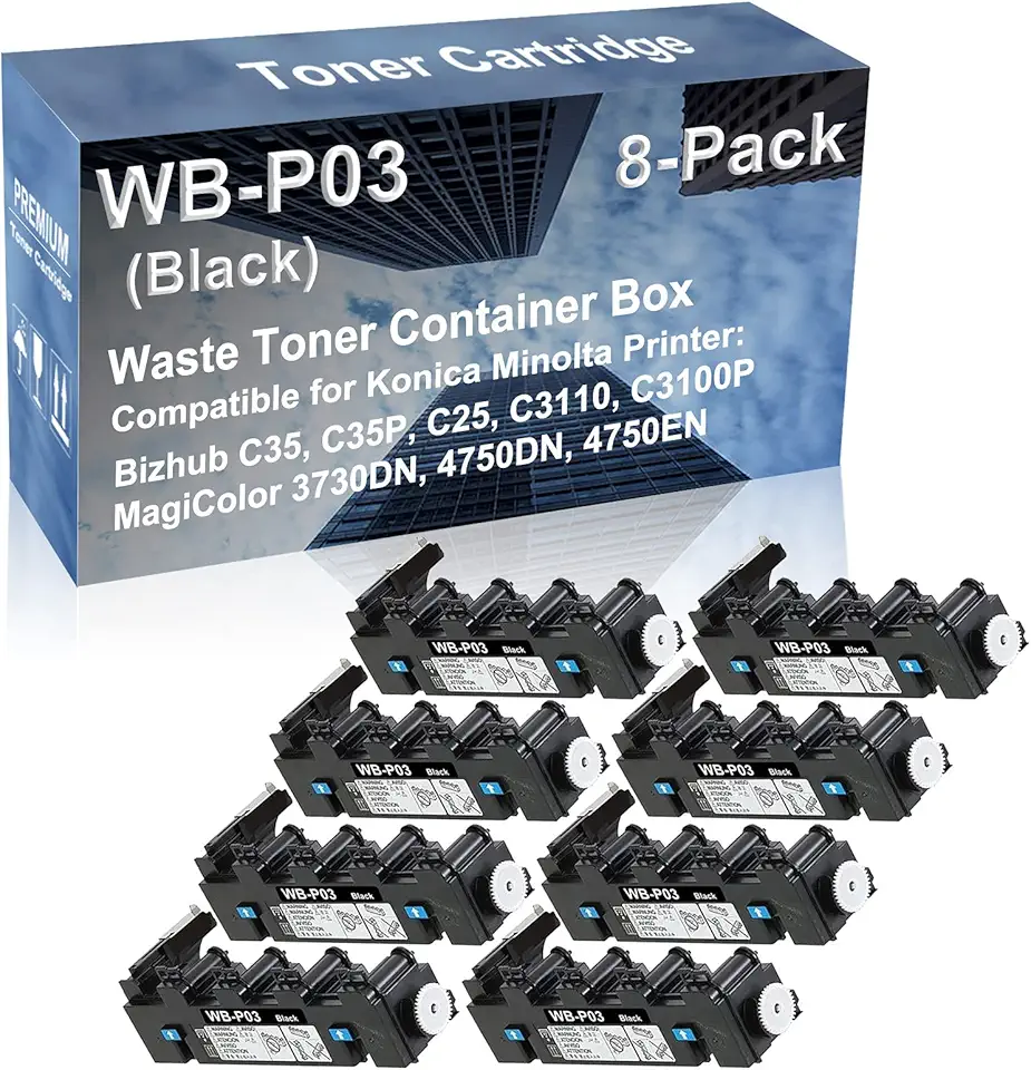 8-Pack Compatible High Capacity WBP03 WB-P03 Waste Toner Container Box use for Konica Minolta Bizhub C35, C35P, C25 Printer (Black)