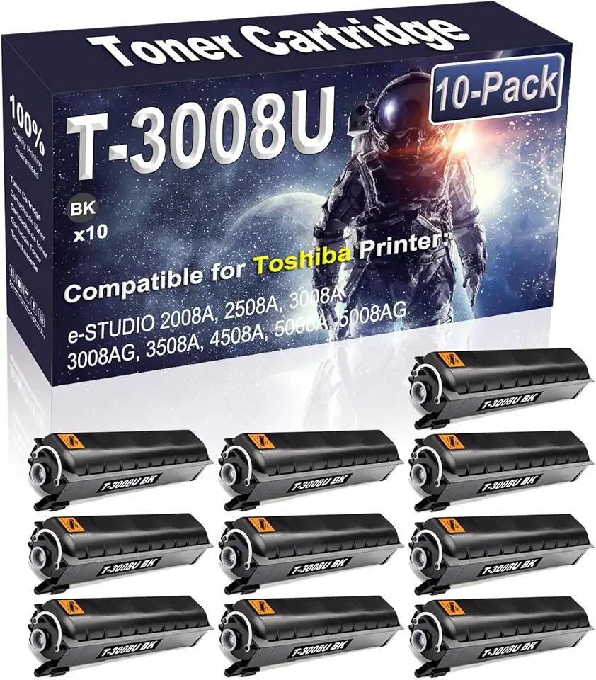 10-Pack (Black) Compatible T-3008U T3008U Laser Toner Cartridge Replacement for Toshiba e-Studio 2008A 2508A 3008A 3008AG 3508A 4508A 5008A 5008AG Printer