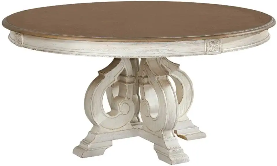 BOWERY HILL Rustic Wood Round Dining Table in Antique White Finish