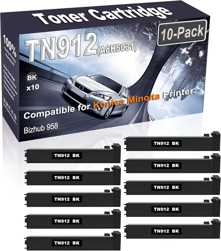 10-Pack (Black) Compatible TN912 TN-912 | TN-912K A8H5031 Printer Toner Cartridge (High Capacity) fit for Konica Minolta Bizhub 958 Printer