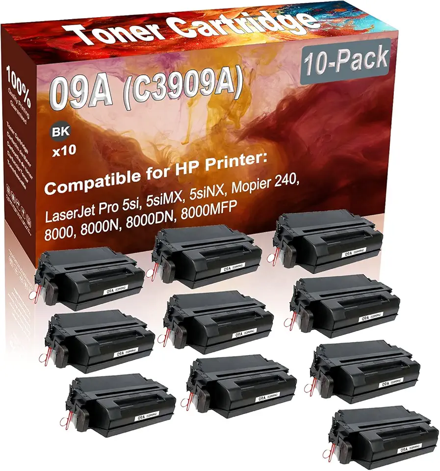 10-Pack (Black) Compatible 09A (C3909A) Printer Toner Cartridge (High Capacity) fit for HP 5si, 5siMX, 5siNX, Mopier 240, 8000, 8000N, 8000DN, 8000MFP Printer