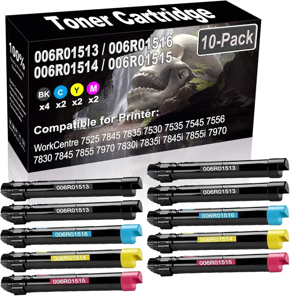 10-Pack (4BK+2C+2Y+2M) Compatible Toner Cartridge Replacement for 006R01513 006R01516 006R01514 006R01515 Printer Cartridge use for WorkCentre 7525 7845 7835 Printer (High Capacity)