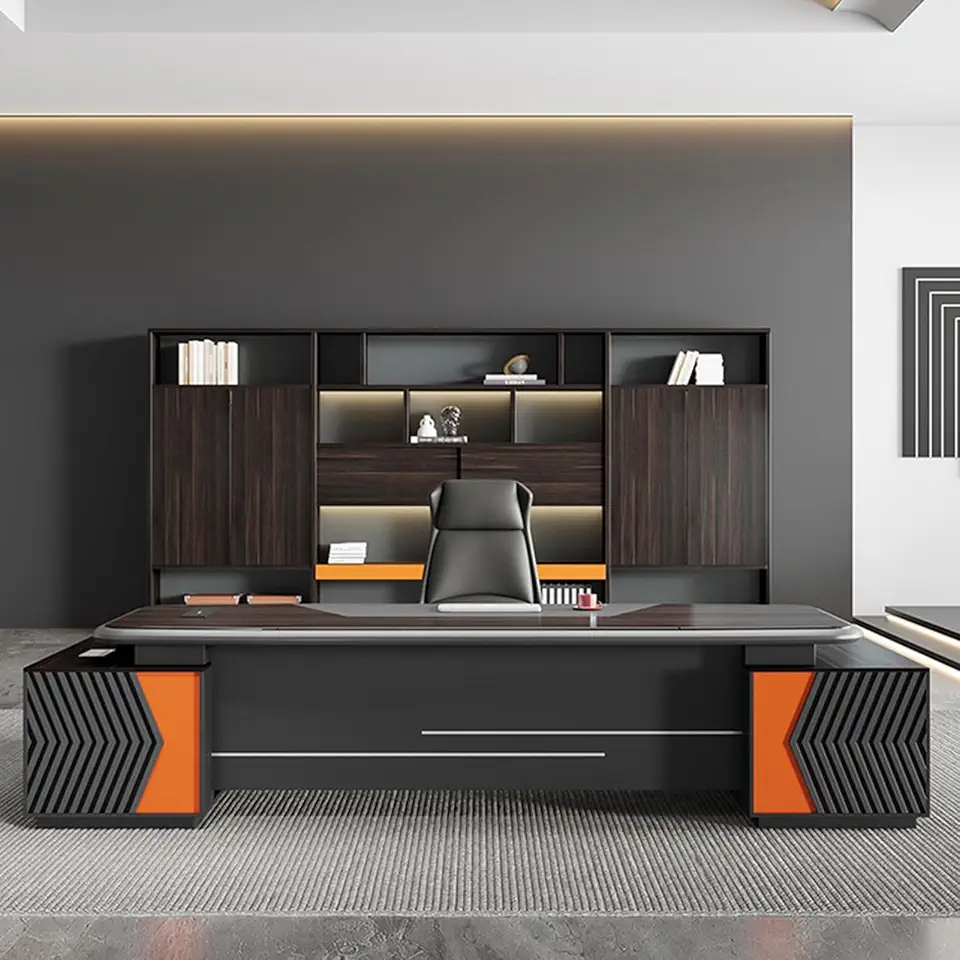 Modern 94 Inch Large Office Desk with Storage Cabinet, Large Executive Desk Office Desk with Drawers and Cable Management Business Furniture Set Workstation for Home Office