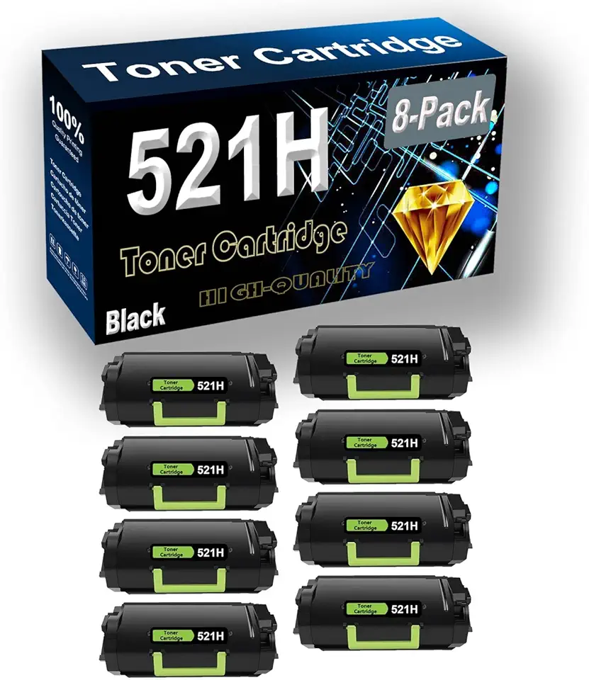8-Pack (Black) Compatible High Yield 52D1H00 521H Black Toner Cartridge use for MS710 MS711 MS810 MS811 MS812 Printer