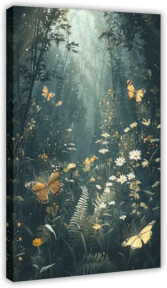 Enchanted Nature Wall Art – Magical Forest Botanical Print, Soft Aesthetic Vintage Poster, Ideal for Plant Lovers Canvas Poster Wall Art Decor Print Picture Paintings for Living Room Bedroom Decoratio