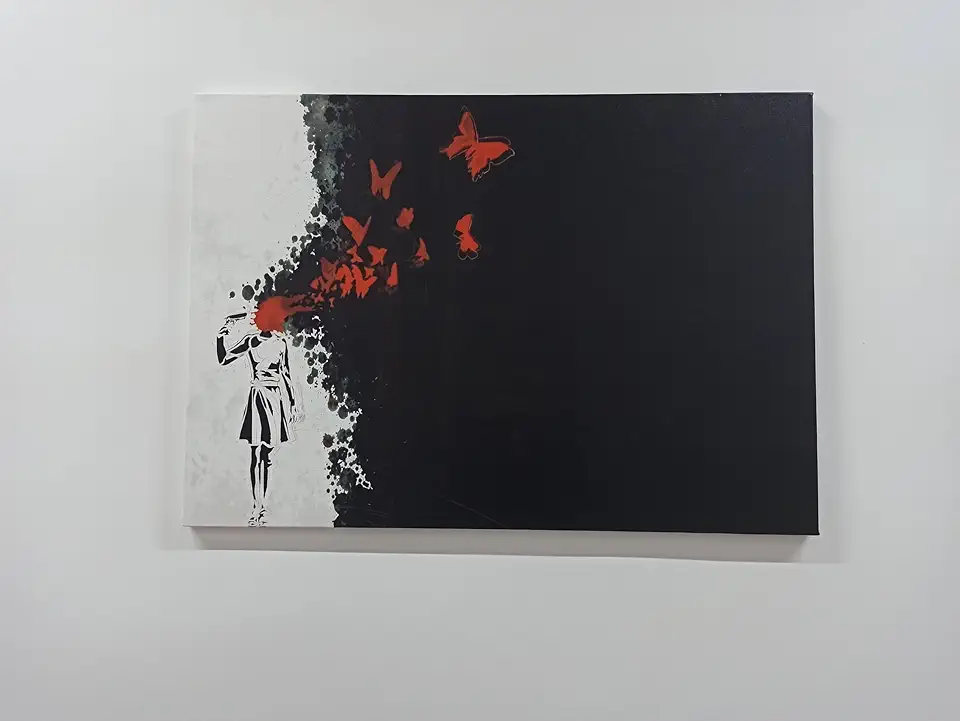 Abstract Red Butterfly Girl Canvas Art Featuring a Head Shot of A Girl Surrounded By Fluttering Butterflies Creating a Mesmerizing Scene - 1PC - 100x235