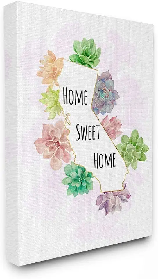 Stupell Industries California State Home Sweet Home Succulent Watercolor Vignette XXL Stretched Canvas Wall Art by Ziwei Li, 30 x 1.5 x 40, Multi-Color