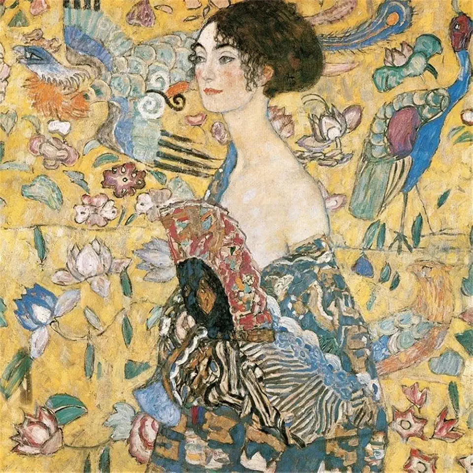 Giant Art 84x84 Woman with Fan Fine Art Giant Canvas Print in Multi-Color