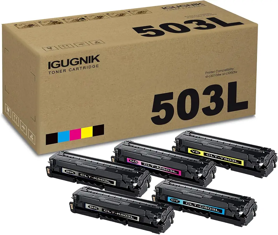 5 Pack CLT-K503L,CLT-C503L,CLT-M503L,CLT-Y503L BK/C/M/Y Toner Cartridge Replacement for Samsung CLT-503L Work with sl-c3010dw sl-c3060fw|CLT-503L