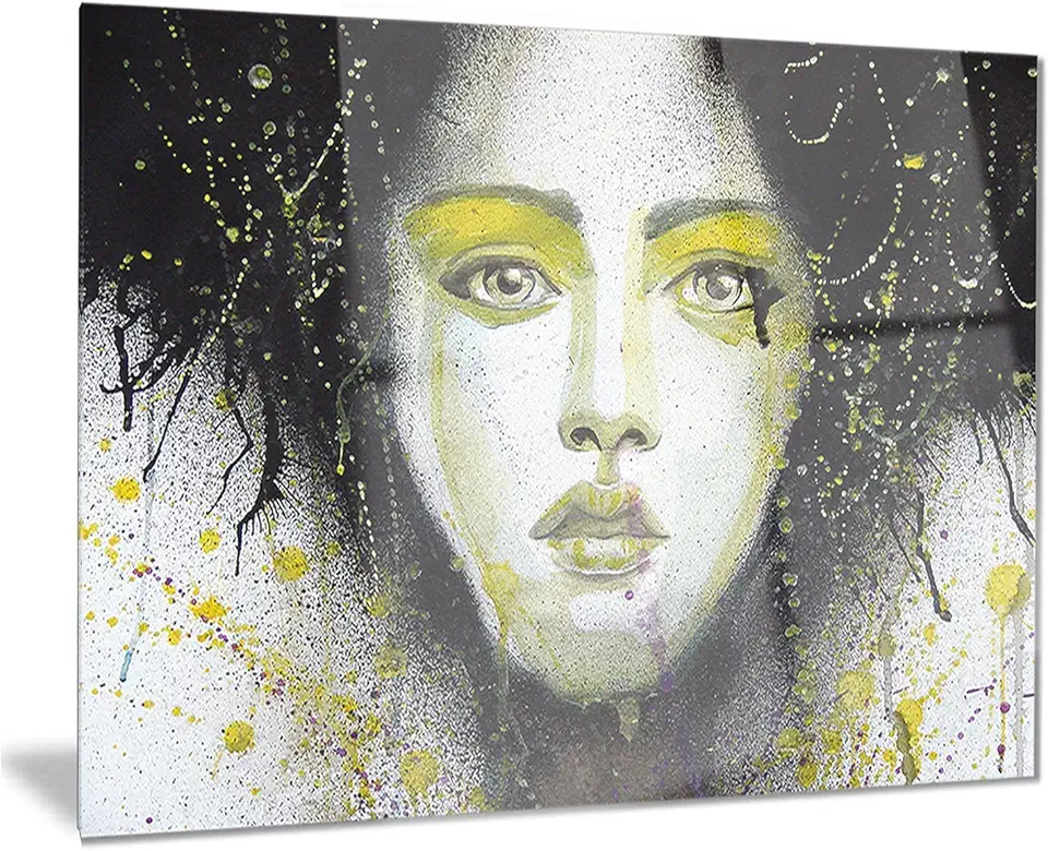 Girl with Yellow Eye Line Large - Portrait Digital Art Metal Wall Art - MT7596 - 28x12