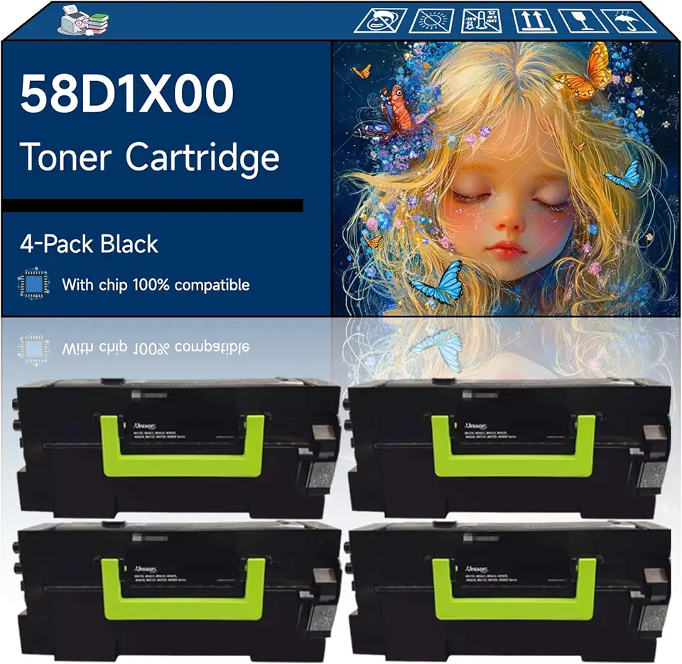 58D1X00 Toner Cartridge Compatible with Lexmark MS823 MS821 Printers, High-Yield Vibrant Colors, Sharp Text, Easy Installation, Perfect for Home & Office Use (4 Pack Black)