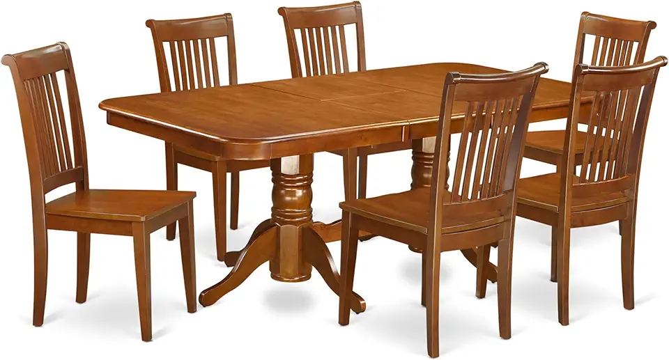 East West Furniture NAPO7-SBR-W 7 Piece Dining Table Set Consist of a Rectangle Wooden Table with Butterfly Leaf and 6 Dining Room Chairs, 40x78 Inch, Saddle Brown