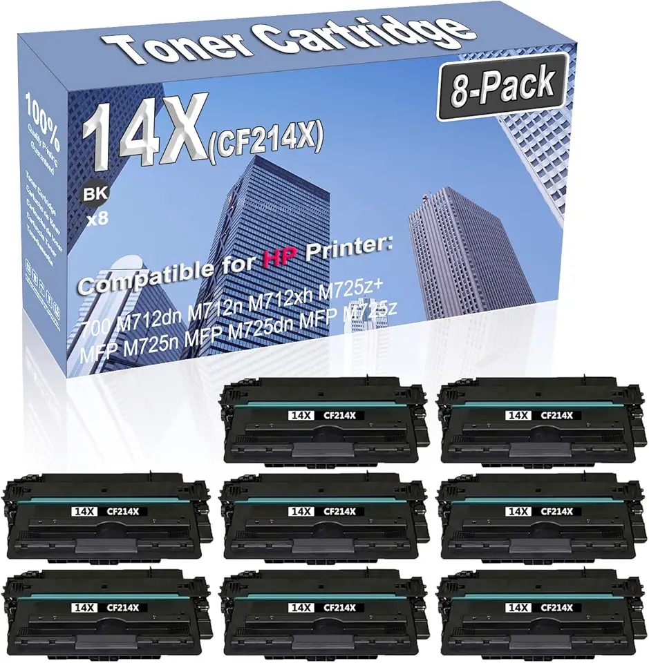 8-Pack Compatible High Capacity 14X CF214X Printer Cartridge use for HP 700 M712dn M712n M712xh M725z+ MFP M725n MFP M725dn MFP M725z Toner Cartridge (Black)