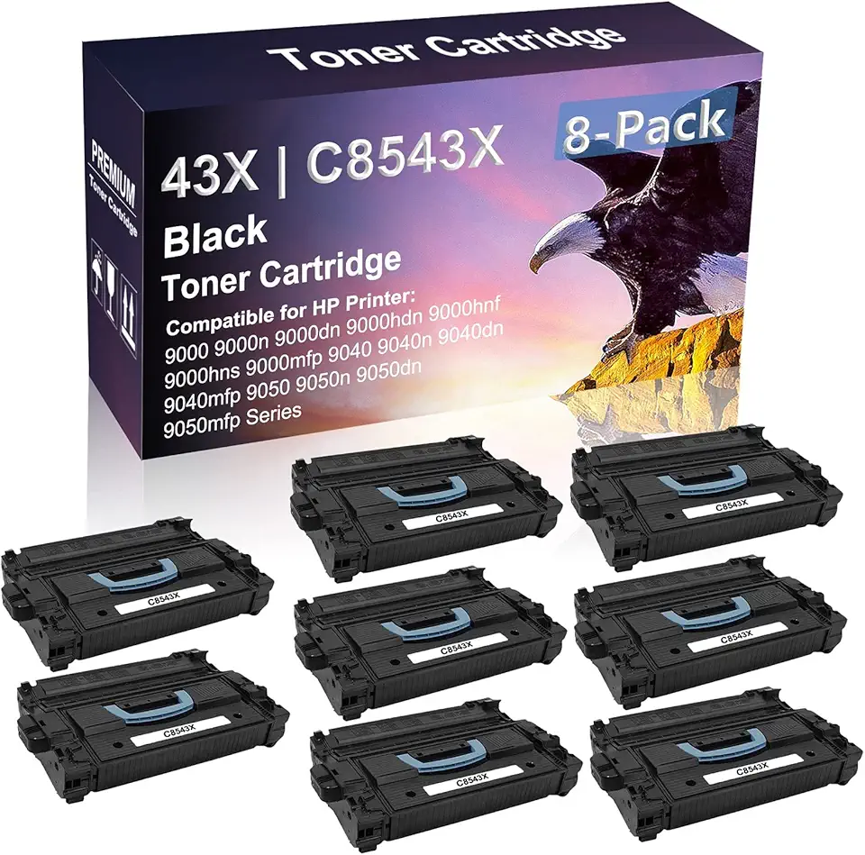 Compatible 8 Pack High Yield Black 43X | C8543X Laser Printer Toner Cartridge use for HP 9000 9000n 9000dn 9000hdn 9000hnf Printer