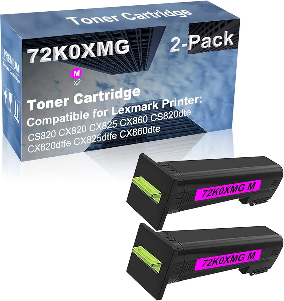 2-Pack (Magenta) Compatible High Capacity 72K0XMG Toner Cartridge Used for CS820 CX820 CX825 Printer