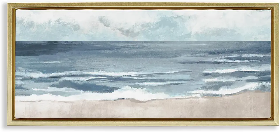 Stupell Industries Rippling Beach Shoreline Gold Framed Floater Canvas Wall Art Design by Hannah Dawson, 31 x 14