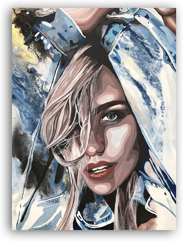 31 x 24 Inch | Water element | Blonde Woman, Urban Portrait Contemporary Feminine Original Handmade Modern Abstract Oil Canvas Painting Wall Artwork