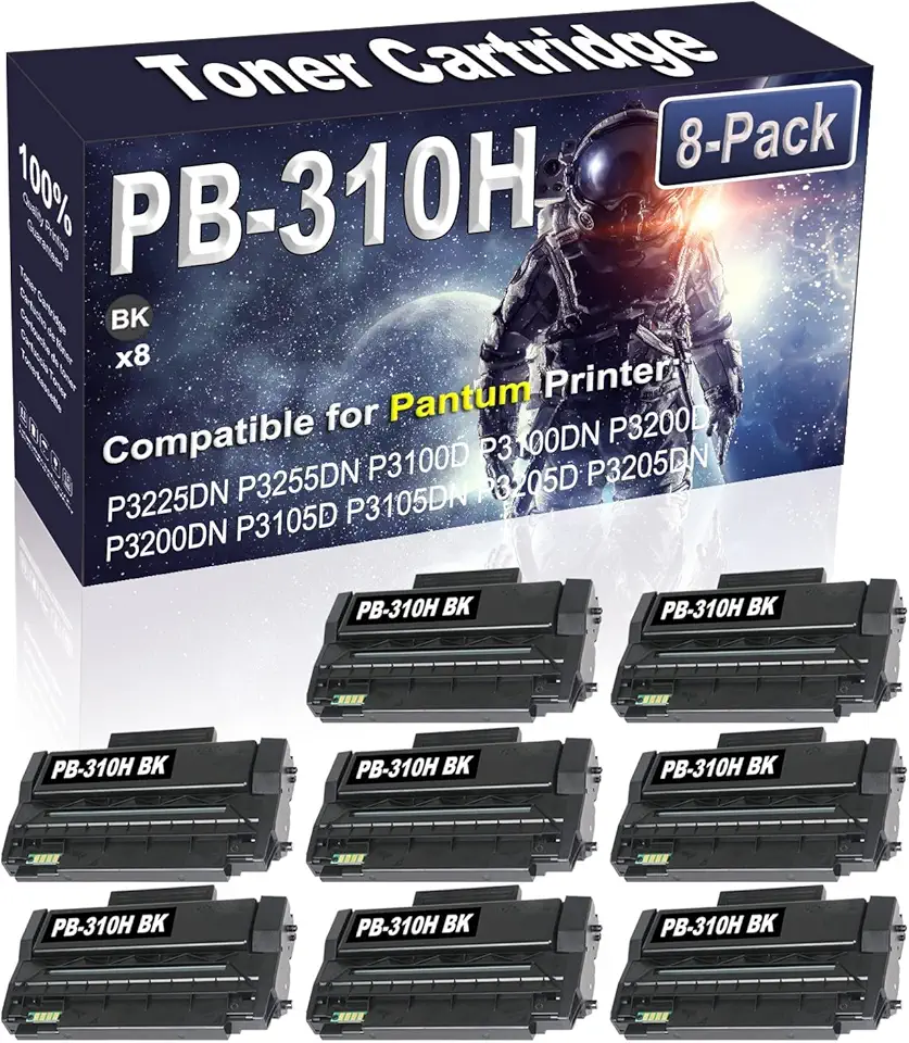 8-Pack (Black) Compatible PB-310H PB310H Laser Toner Cartridge Replacement for Pantum P3225DN P3255DN P3100D P3100DN P3200D P3200DN P3105D P3105DN P3205D P3205DN Printer