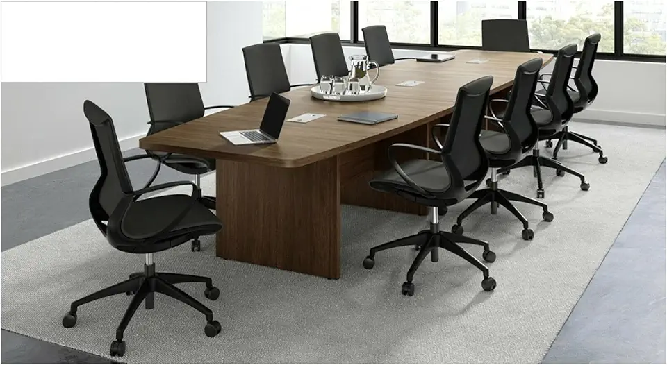 New Walnut 14 FT Executive Boat Shaped Conference Table Racetrack Meeting Boardroom Room Office Desk Modern Furniture Wood 165