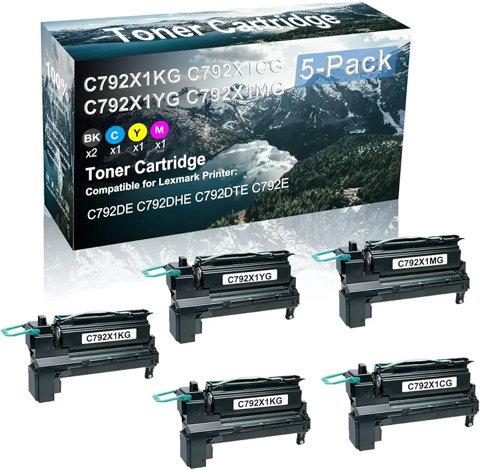5 Pack (BK+C+Y+M) Compatible High Capacity Printer Toner Cartridge Replacement for C792X1KG C792X1CG C792X1YG C792X1MG Printer Cartridge use for C792DE C792DHE C792DTE C792E Printer