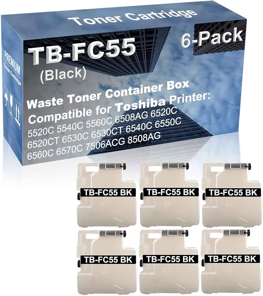 6-Pack Compatible High Capacity TB-FC55 TBFC55 Printer Waste Toner Container Box use for Toshiba E-Studio 6520CT, 6530C, 6530CT, 6540C, 6550C Printer (Black)