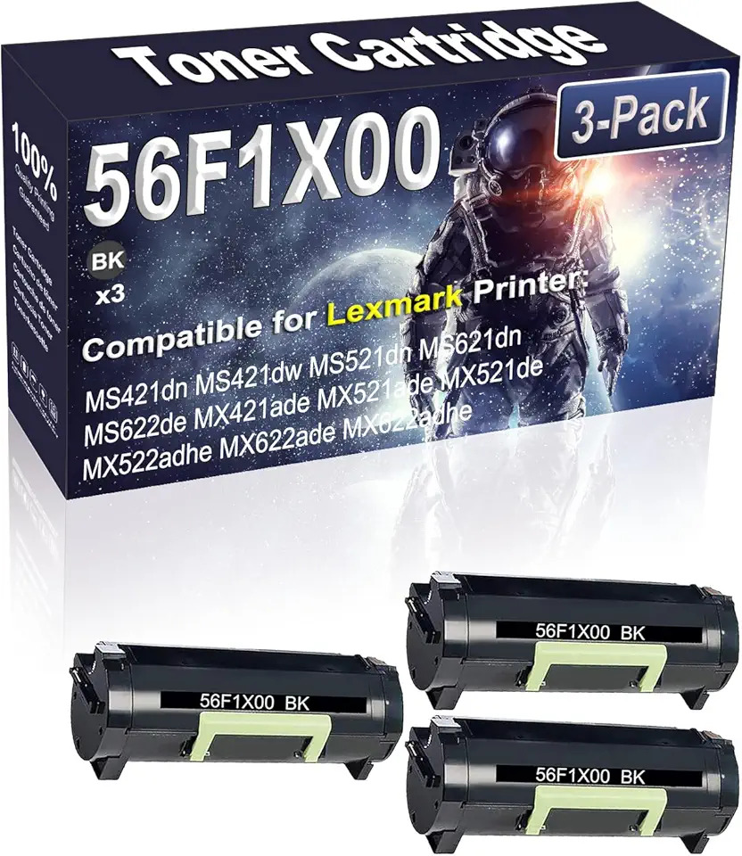 3-Pack (Black) Compatible 56F1X00 Laser Toner Cartridge Replacement for MS421dn MS421dw MS521dn MS621dn MS622de MX421ade MX521ade MX521de MX522adhe Printer