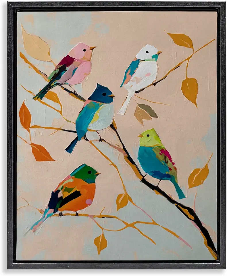 Stupell Industries Parakeets on Fall Branch Black Floater Framed Canvas Wall Art Design by Svetlana Aleynikova, 17 x 21