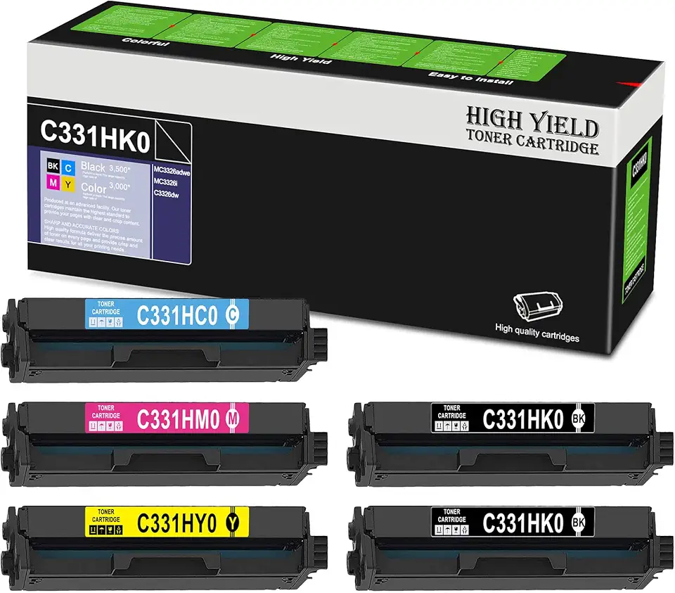 C3326 C331HK0 C331HC0 C331HM0 C331HY0 BK/C/M/Y Toner Cartridge, Compatible 5 Pack C331HK0 C331HC0 C331HM0 C331HY0 Replacement for MC3326adwe MC3326i C3326dw Printer