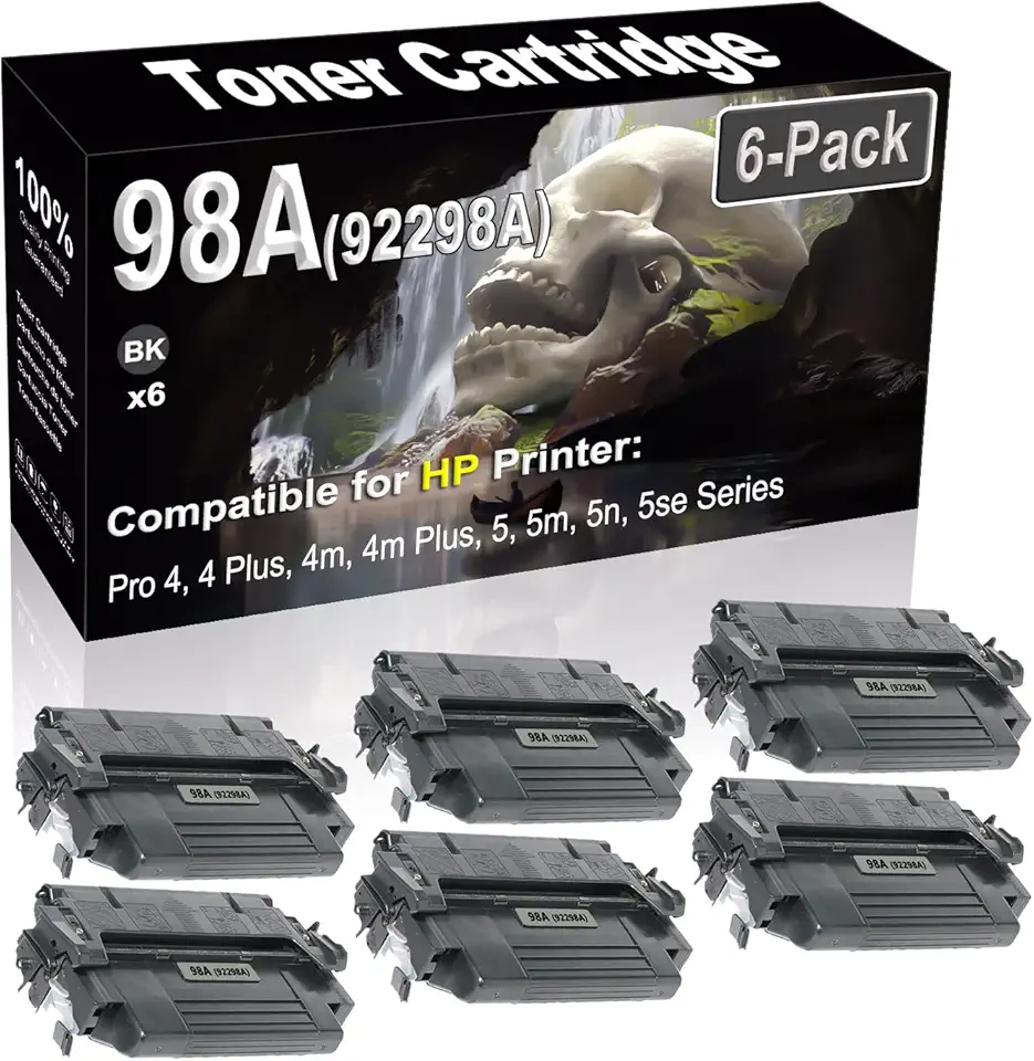 6-Pack (Black) Compatible High Yield 98A 92298A Laser Printer Toner Cartridge use for Pro 4, 4 Plus, 4m, 4m Plus, 5, 5m, 5n, 5se Printer