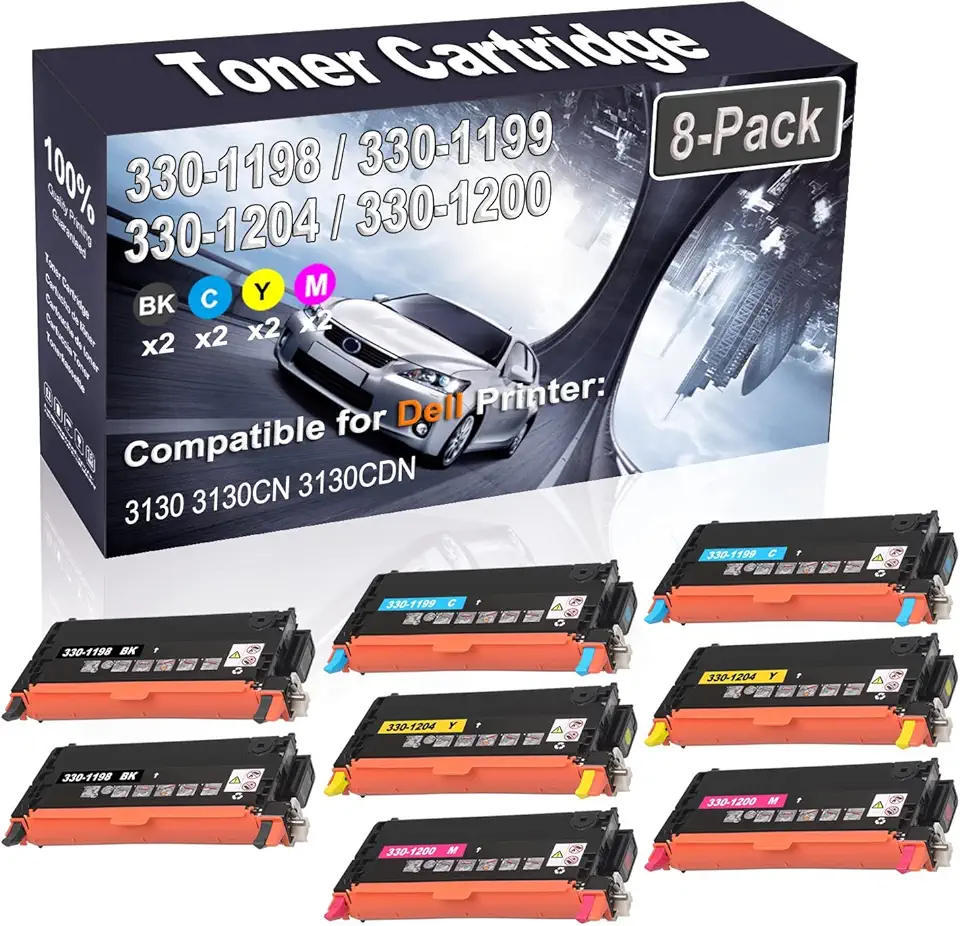 8-Pack (2BK+2C+2Y+2M) Compatible 3130 3130CN 3130CDN Laser Toner Cartridge (High Capacity) Replacement for Dell 3130 | 330-1198 330-1199 330-1204 330-1200 Printer Toner Cartridge