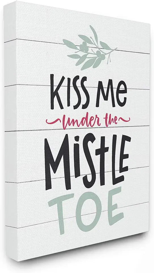 The Stupell Home Décor Collection Stretched Canvas Wall Art Holiday Planked Look Kiss Me Under The Mistletoe, 30 x 40, Multi-Color