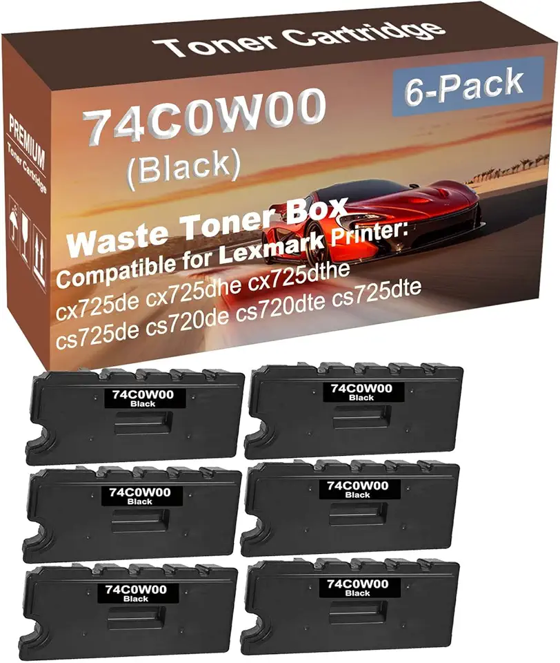 6-Pack Compatible High Yield cs720dte cs725dte Printer Waste Toner Container Box Replacement for 74C0W00 Toner Cartridge (Black)