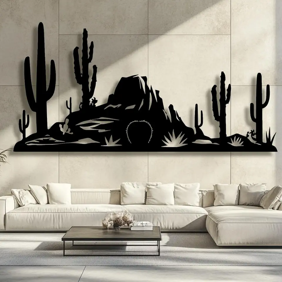 Metal Cactus Wall Decor,Southwestern Wall Art Metal,Metal Desert Wall Art,Metal Cactus Yard Art,Metal Cactus Outdoor Decor,Natural Themed Home Decor (black, 79 L