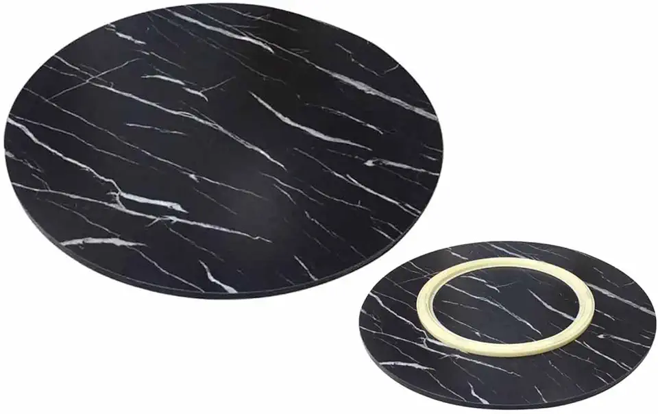 100cm Round Wooden Swivel Service Tray for Dining Table, 360° Rotation Tabletop Lazy Susan Turntable, Silent Rotating Plate, Easy to Share Food(Black Marble,24in/60cm)