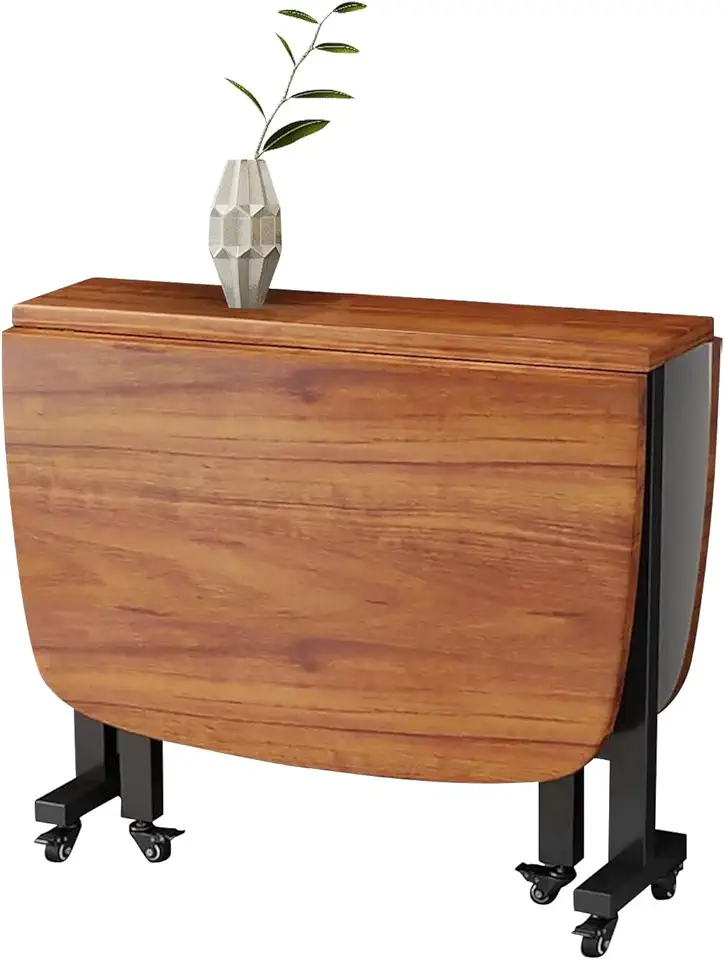 Folding Dining Table, Space Saving Foldable Dining Table With 6 Wheels, Carbon Steel Frame, Movable Swivel Casters, Seats 2-6 People, 3 Different Usage Modes, Versatile Dinner Table(Brown,100x60x75cm)