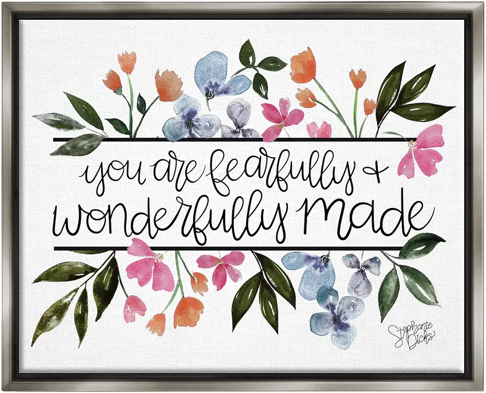 Stupell Industries Fearfully & Wonderfully Made Floral Framed Floater Canvas Wall Art, Design by Stephanie Dicks
