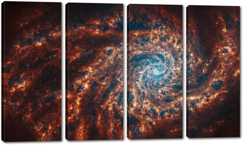 80 x 50 TOTAL - Spiral Galaxy NGC 4254 Canvas Print Space Wall Art 4 Panel Split by NASA James Webb Space Telescope