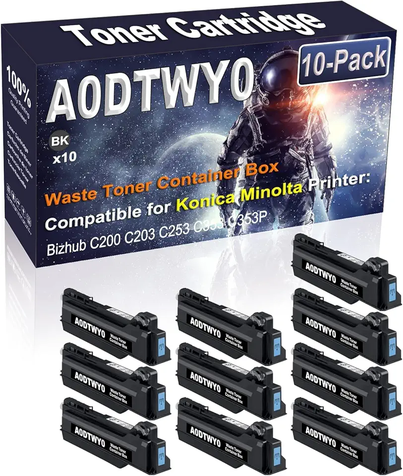 10-Pack (Black) Compatible A0DTWY0 A0DY-WY0 Waste Toner Container Box Replacement for Konica Minolta Bizhub C200 C203 C253 C353 C353P Printer