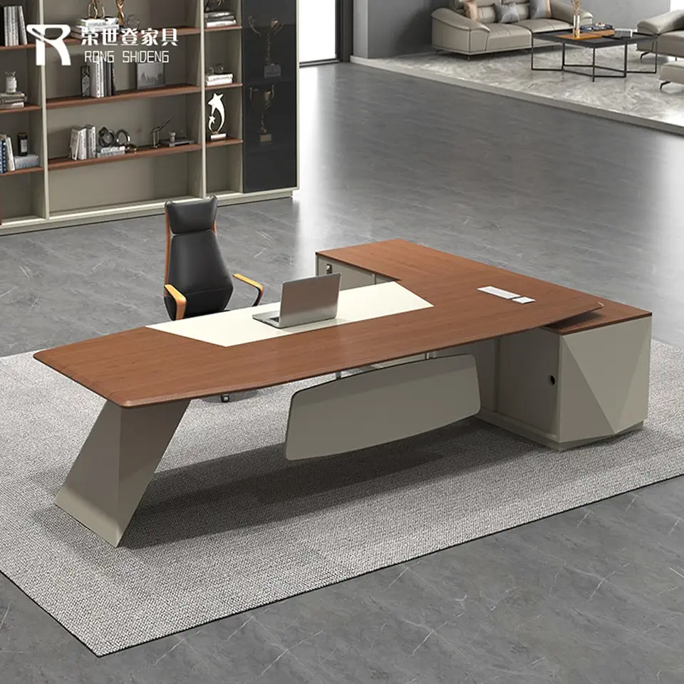 OUDINI Wooden Office Desk Rectangular L Shaped Desk with Thickened Frame and Board Writing Study Desk Computer Desk for Home Office, 2.4m