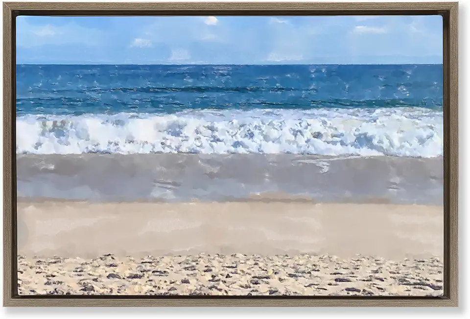 Stupell Industries Sunny Beach Day Coast Brown Framed Floater Canvas Wall Art Design by Jeff Pica, 25 x 17