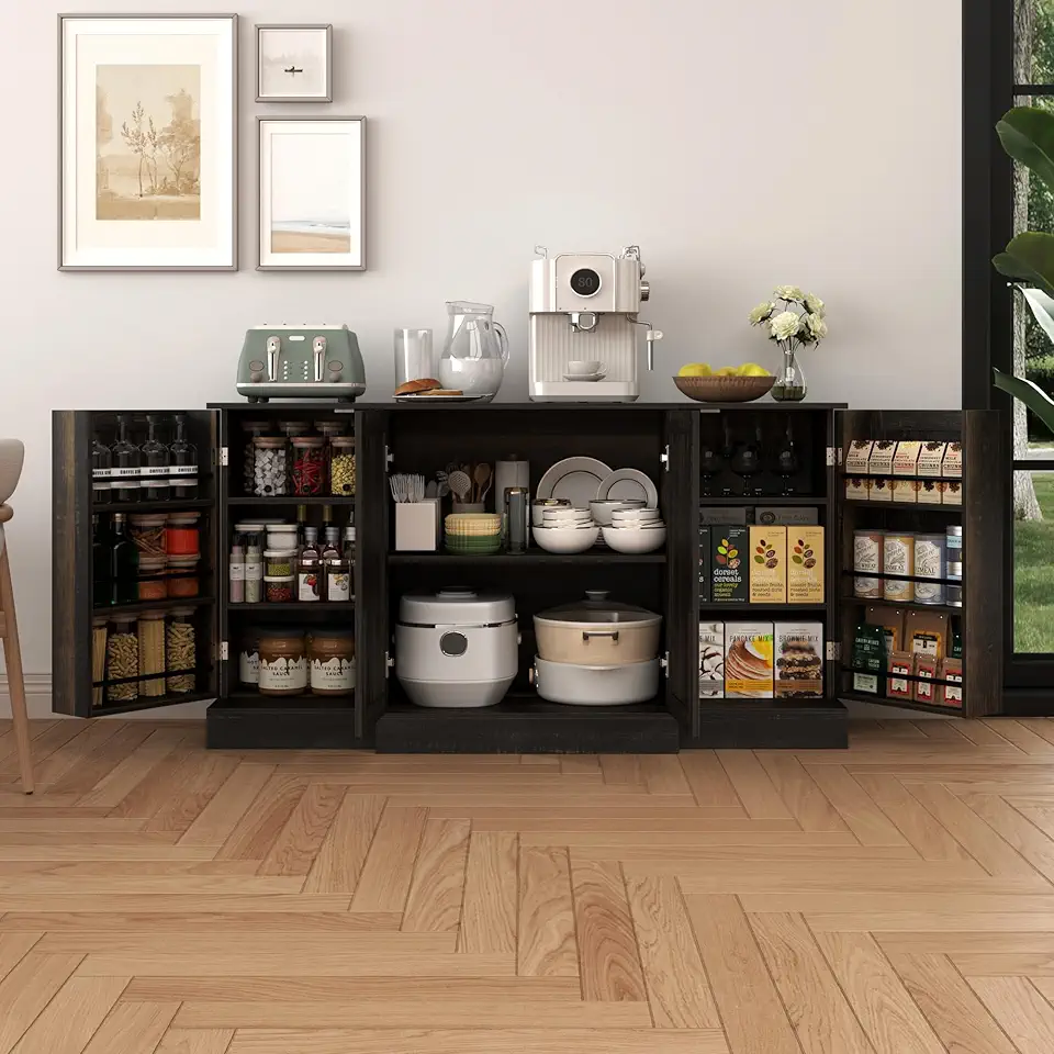 Buffet Cabinet with Storage,Farmhouse Sideboard Buffet Cabinet with Doors,Kitchen Buffet Storage Cabinet with Adjustable Shelves,Coffee Bar Station Table for Kitchen,Dining Room,Living Room